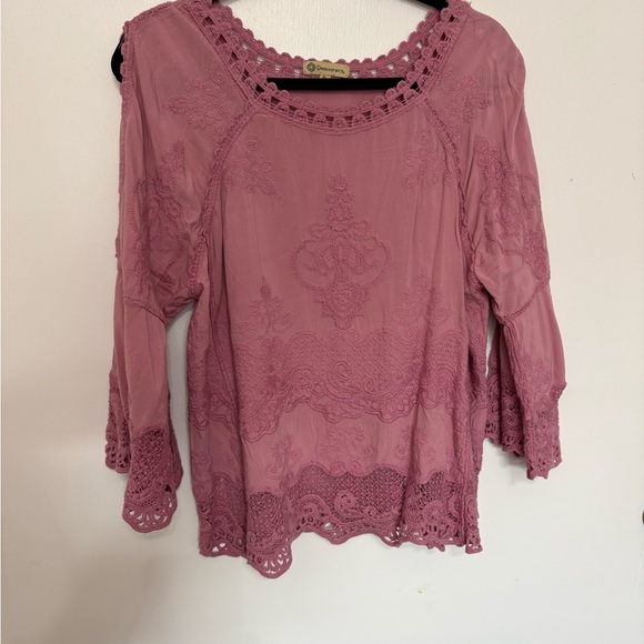 Democracy Tops - Democracy Mauve Lace Detail Blouse